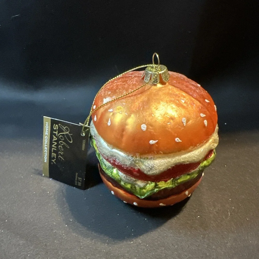 2018‎ ROBERT STANLEY - LARGE HAMBURGER - BLOWN GLASS ORNAMENT - NEW W/TAG